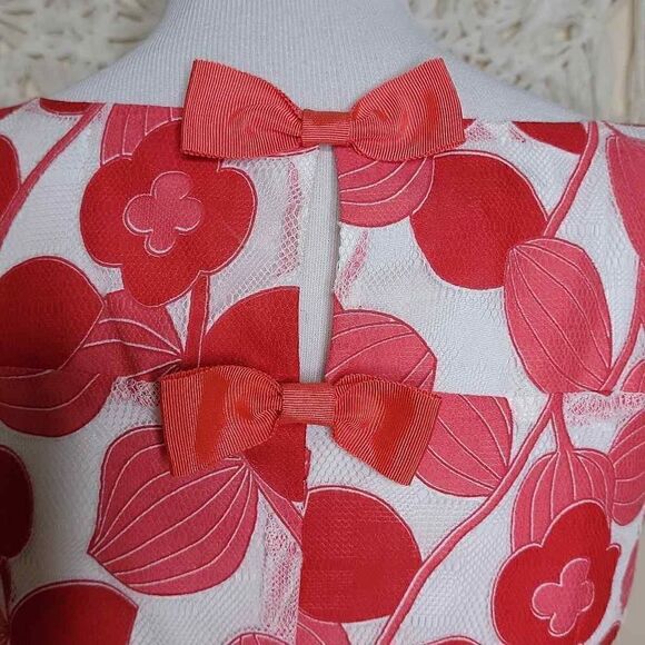 Talbots Floral Lace Sleeveless Sheath Dress Red White Size 4 - Picture 10 of 14